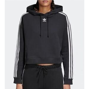 Adidas Women’s Cropped Hoodie XS Black White Stripe Y2K Vintage Logo EUC